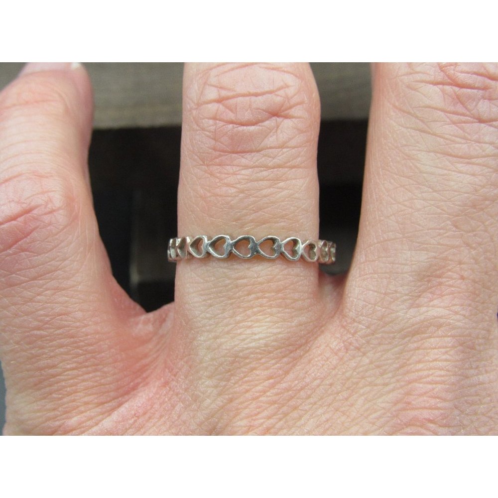 Size 8.75 Sterling Silver Rustic Tiny Love Hearts Band Ring
